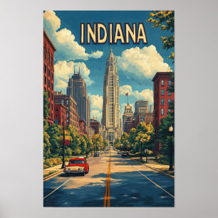 Poster Indiana USA Art Vintage Illustration Viagem