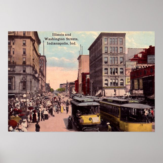 Pôster Indianápolis, Indiana Centro View (Frente)