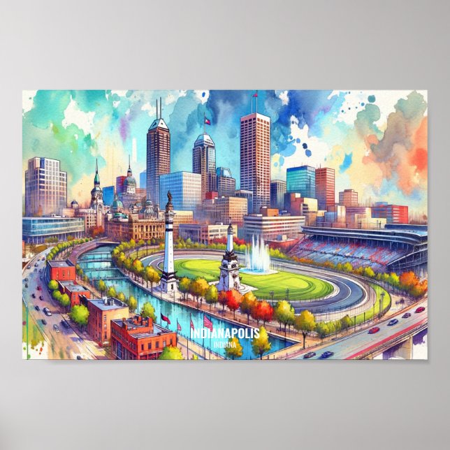Poster Indianapolis Indiana Viagem Places aqucolor (Frente)