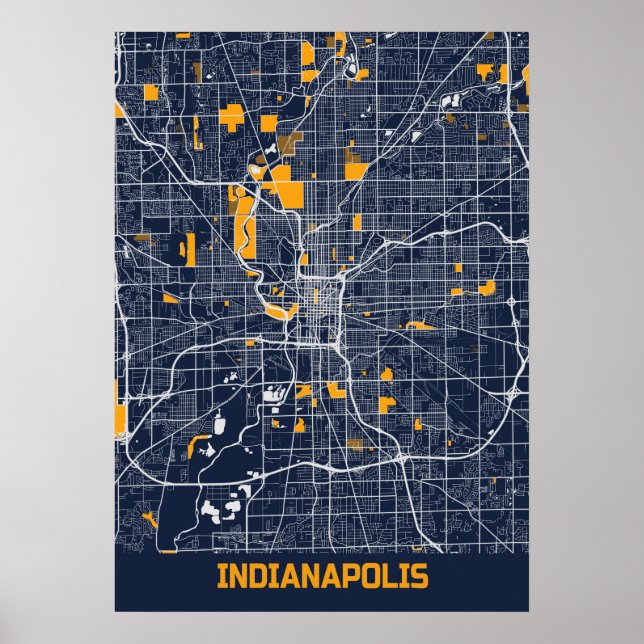 Poster Indianapolis - Mapa da Cidade do Indiana Bluefresh (Frente)