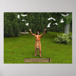 Poster Indiano e pombas com provérbio