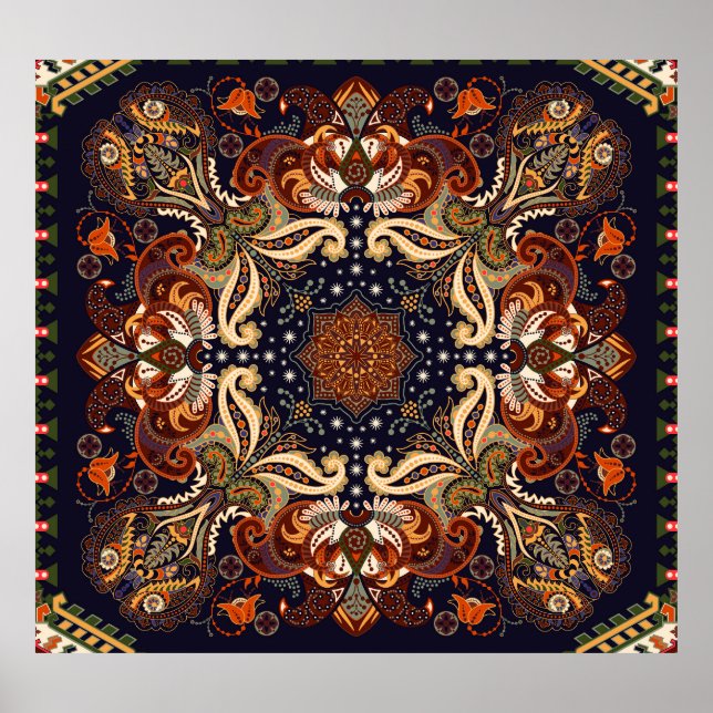 Poster Indiano Simétrico: Vintage Ornament Étnico (Frente)