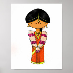 Poster Indiano Wedde Floral Garland Orange Saree