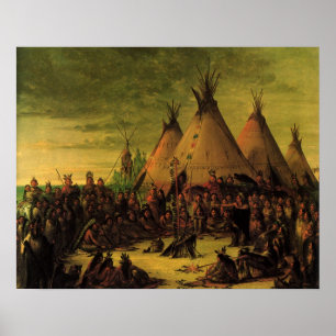 Poster Indianos do vintage, o Conselho de guerra de Sioux