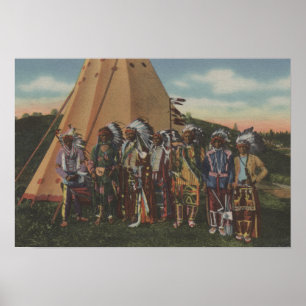 Pôster Indianos noroestes - fileira de chefes indianos na