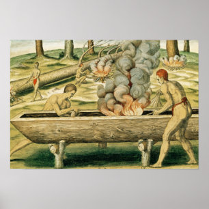 Pôster Indianos que fazem uma canoa de esconderijo