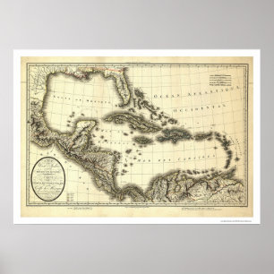 Pôster Índias Ocidentais & mapa 1806 do Golfo do México