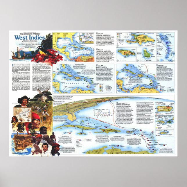 Poster "Índias Ocidentais: mapa do Paraíso Tropical de 19 (Frente)