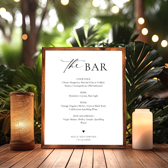 Poster Indicativo de Menu de Bares de Casamento Minimalis (Criador carregado)