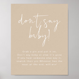 Poster INDIE Boho Earth Toned Beige Don't say Baby Sign