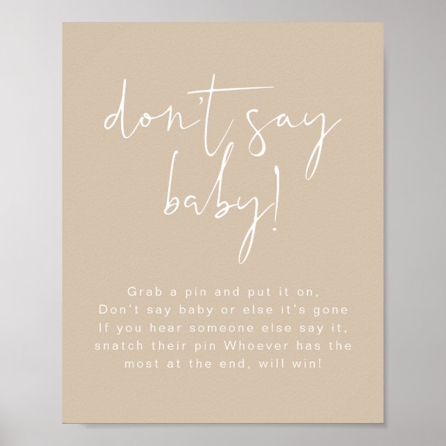 Poster INDIE Boho Earth Toned Beige Don't say Baby Sign (Frente)