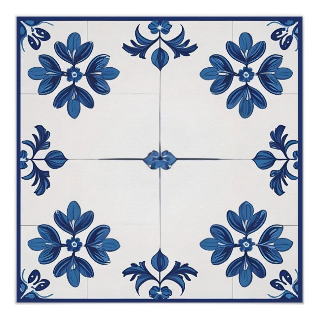 Pôster Indigo Azulejo Blue Portuguese Lisbon tiles (Frente)