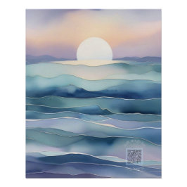 Pôster Indigo Ocean Moon Nursery Wall Art | Watercolor