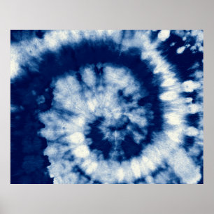 Poster Indigo Round. Bohemian Tie Dye. Blue Roll Psychede