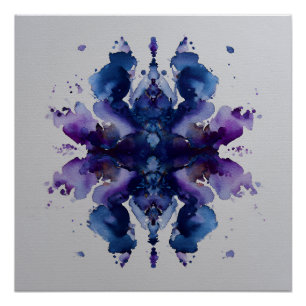 Pôster Índigo Violeta Mandala Simétrico de Aquarela
