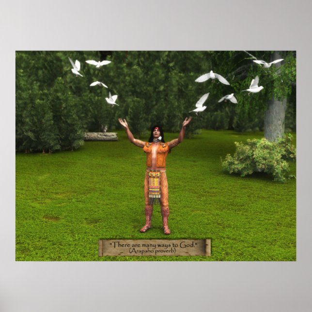 Poster Índio e pombos com Provérbio (Frente)