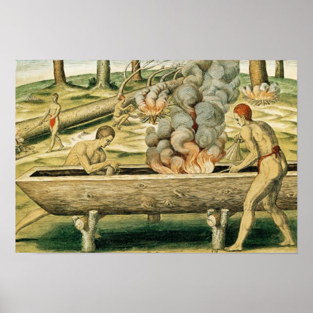 Pôster Índios Fazer canoa (Frente)