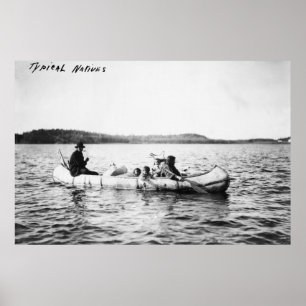 Pôster Índios Ojibwa atravessando lago em Canoé Fotografi