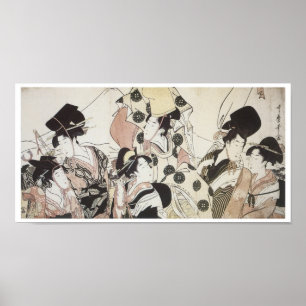 Pôster Indo para o leste, Utamaro, 1795