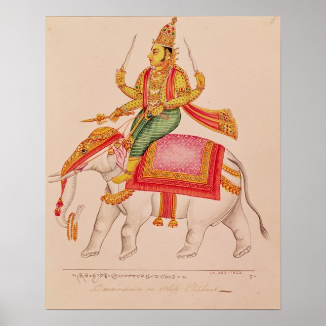 Poster Indra, God of Storms, riding on an elephant (Frente)