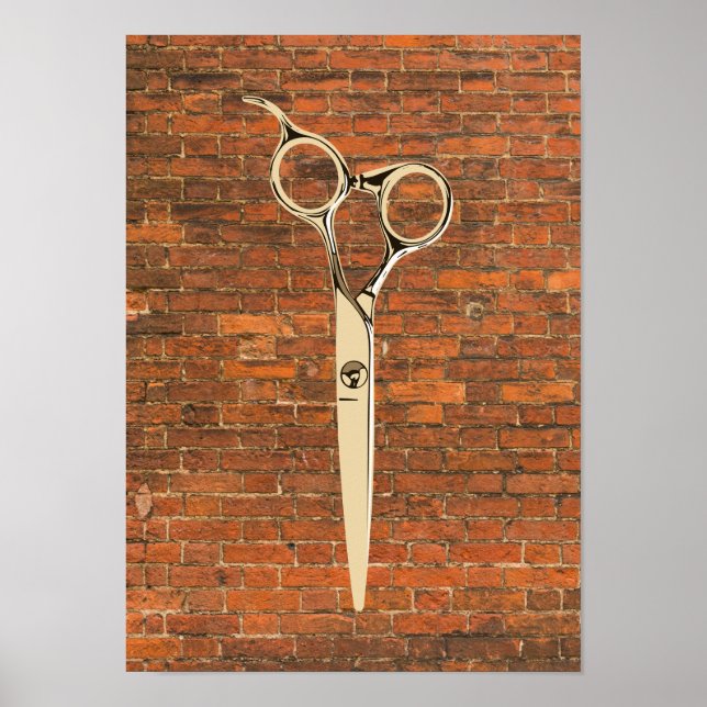 Poster Industrial Brick Gold Scissor Hair Stylist Barber  (Frente)