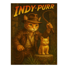 Pôster Indy Purr Adventure Cat Indiana Jones Parody