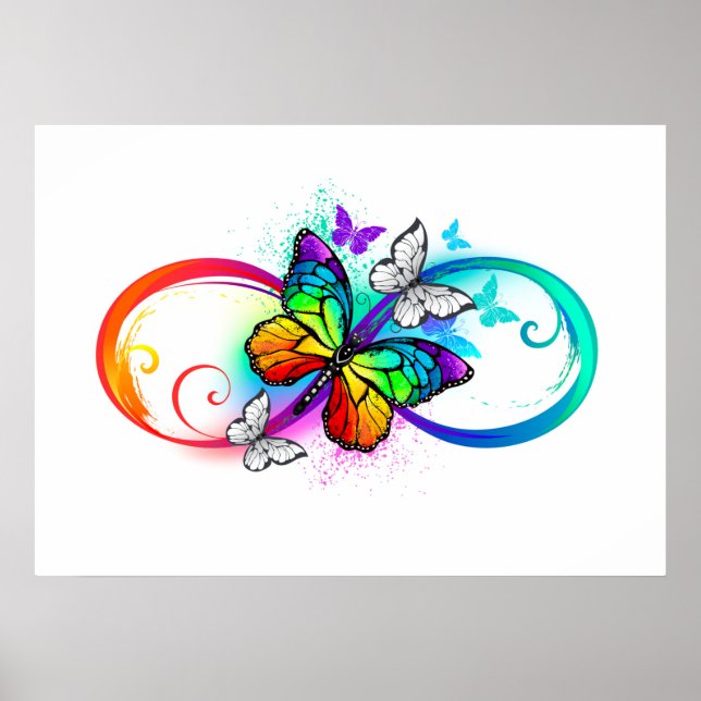 Poster Infinidade brilhante com borboleta arco-íris (Frente)