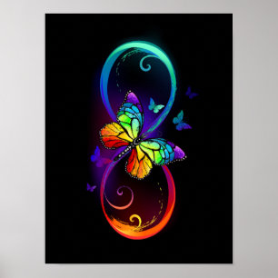 Poster Infinidade vibrante com borboleta arco-íris em pr