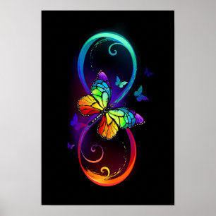 Poster Infinidade vibrante com borboleta arco-íris em pr