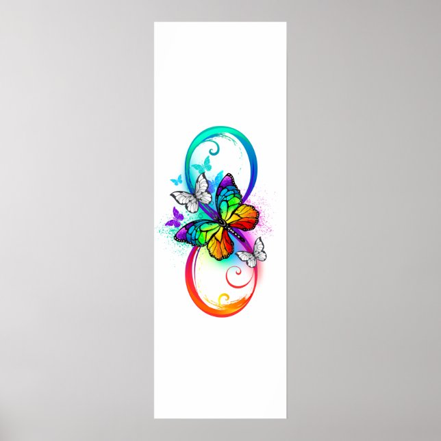 Poster Infinito brilhante com borboleta arco-íris (Frente)