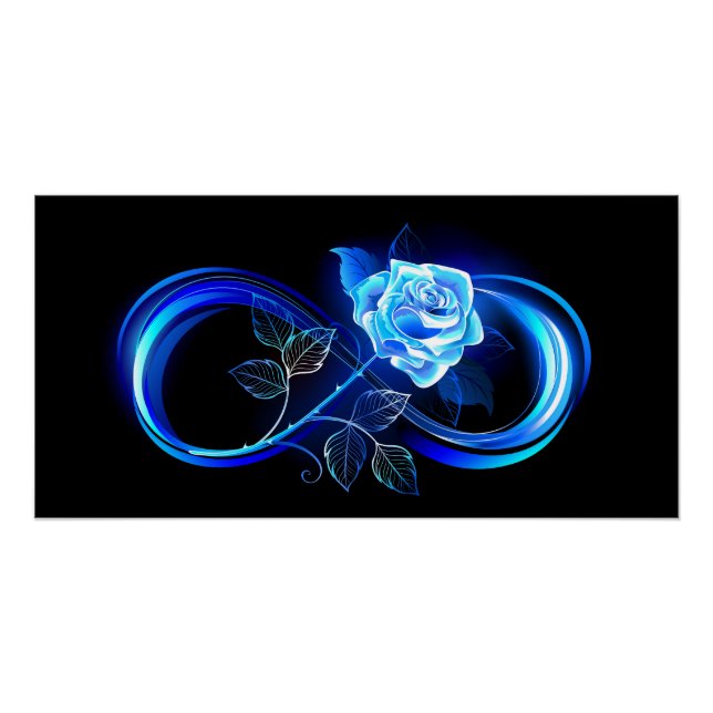 Pôster Infinito brilhante com rosa azul (Frente)