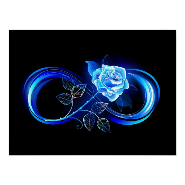 Pôster Infinito brilhante com rosa azul (Frente)