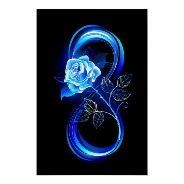 Pôster Infinito brilhante com rosa azul (Frente)