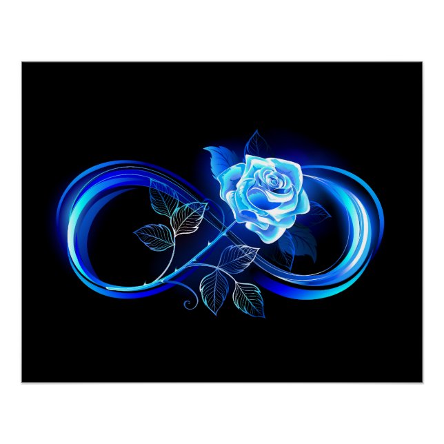 Pôster Infinito brilhante com rosa azul (Frente)
