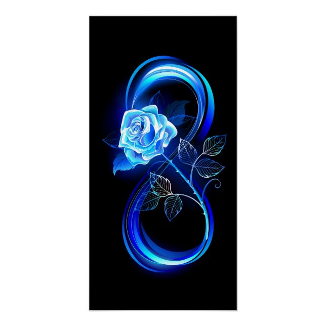 Pôster Infinito brilhante com rosa azul (Frente)