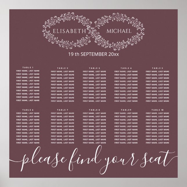 Poster Infinity burgundy botânica romântica elegante (Frente)