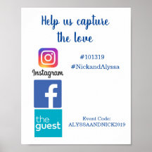 Informações do casamento com hashtag de foto