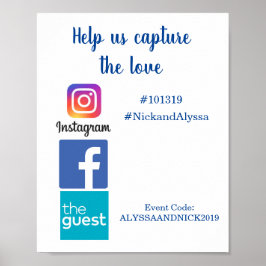 Poster Informações do casamento com hashtag de foto