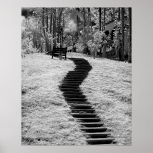 Pôster Infra - vermelho de árvores edifícios e trilhas 