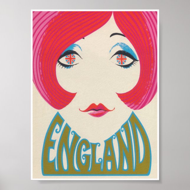 Poster Inglaterra, Mod Groovy Girl, Viagens vintage Retro (Frente)