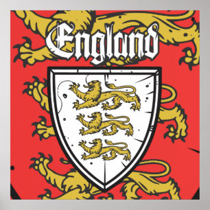 Pôster Inglaterra Três Leões Escudo