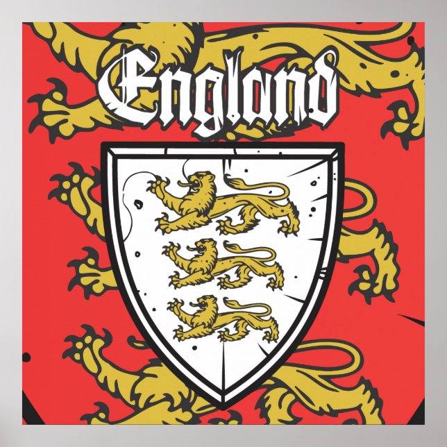 Pôster Inglaterra Três Leões  Escudo (Frente)