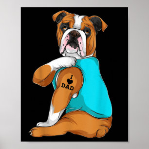 Poster Inglês Buldogue I Love Pai Tattoo Roupa, Pai De Ca