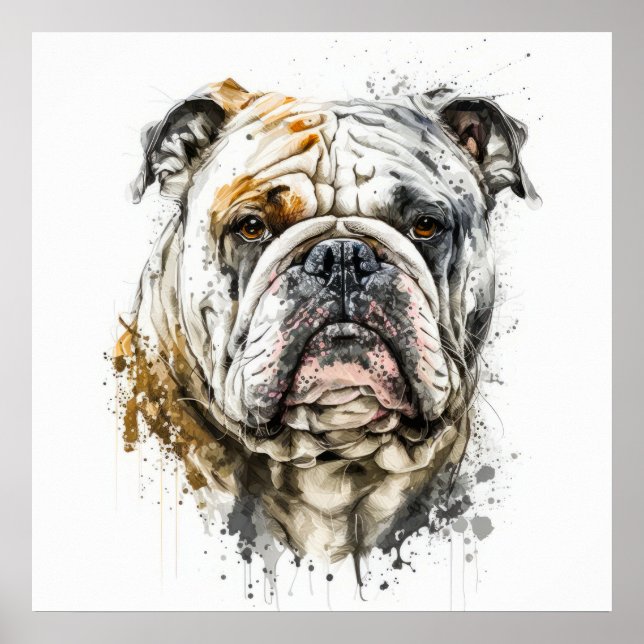 Poster Inglês Bulldog Retrato Animal Painting Willife (Frente)
