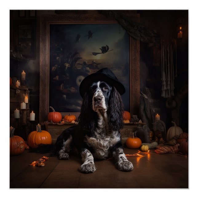 Pôster Inglês Cocker Spaniel Pumpkins Halloween Assustado (Frente)