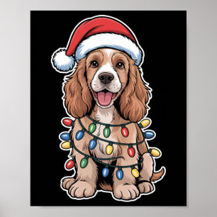 Poster Inglês Er Spaniel Embalado Em Luzes De Natal