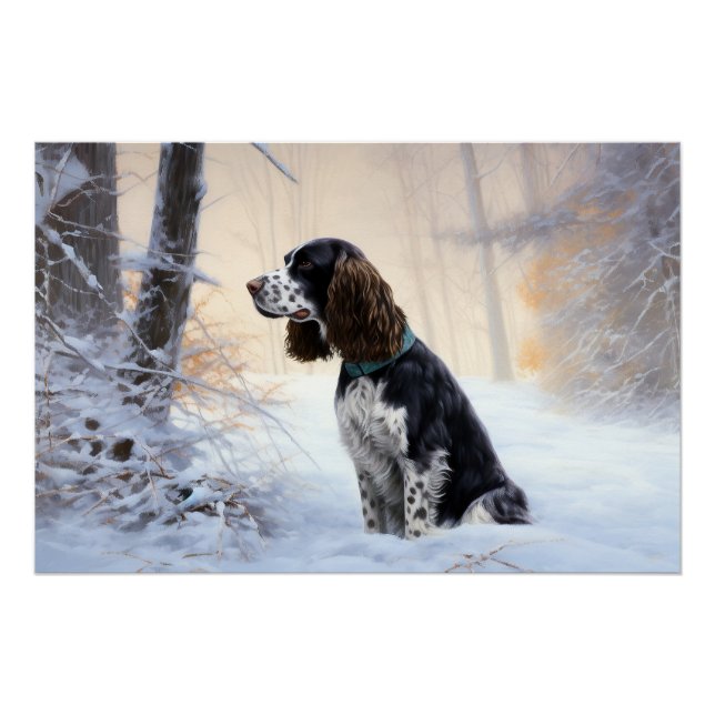 Pôster Inglês Springer Spaniel Deixe-o nevar Natal (Frente)