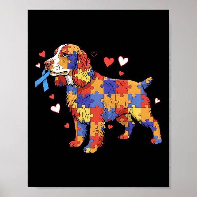 Poster Inglês Springer Spaniel Quebra-cabeça Autism Awarn (Frente)