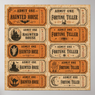 Poster Ingressos de Carnaval de Halloween Vintage Admit O