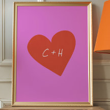 Iniciais de Casais de Amor com Coração Vermelho Ro